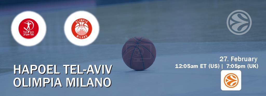 You can watch game live between Hapoel Tel-Aviv and Olimpia Milano on EuroLeague TV. You can watch game live between Hapoel Tel-Aviv and Olimpia Milano on EuroLeague TV.