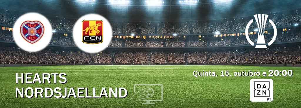 Jogo entre Hearts e Nordsjaelland tem emissão DAZN (quinta, 15. outubro e  20:00).