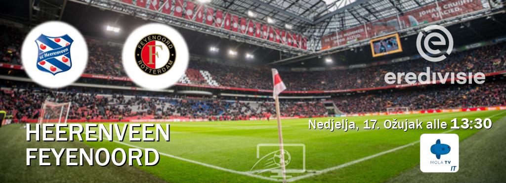 Il match Heerenveen - Feyenoord sarà trasmesso in diretta TV su Mola TV Italia (ore 13:30)
