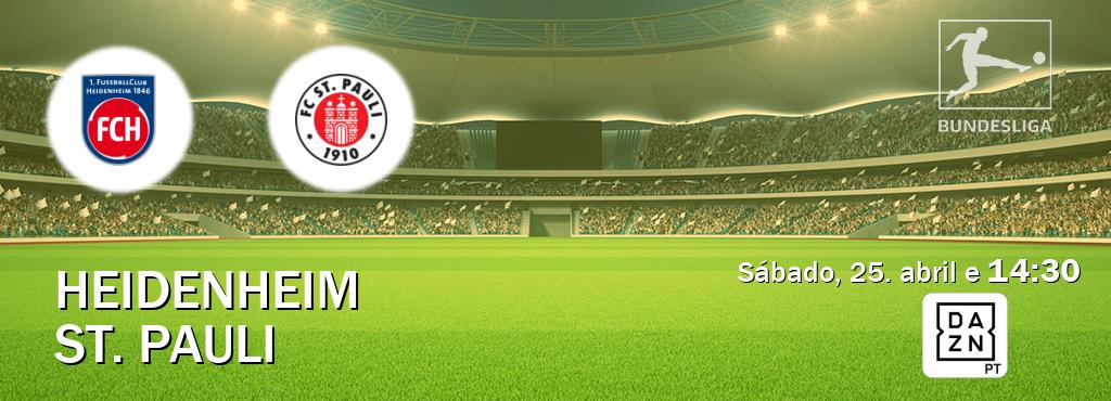 Jogo entre Heidenheim e St. Pauli tem emissão DAZN (sábado, 25. abril e  14:30).