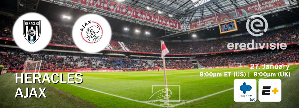 You can watch game live between Heracles and Ajax on Mola TV UK(UK) and ESPN+(US).