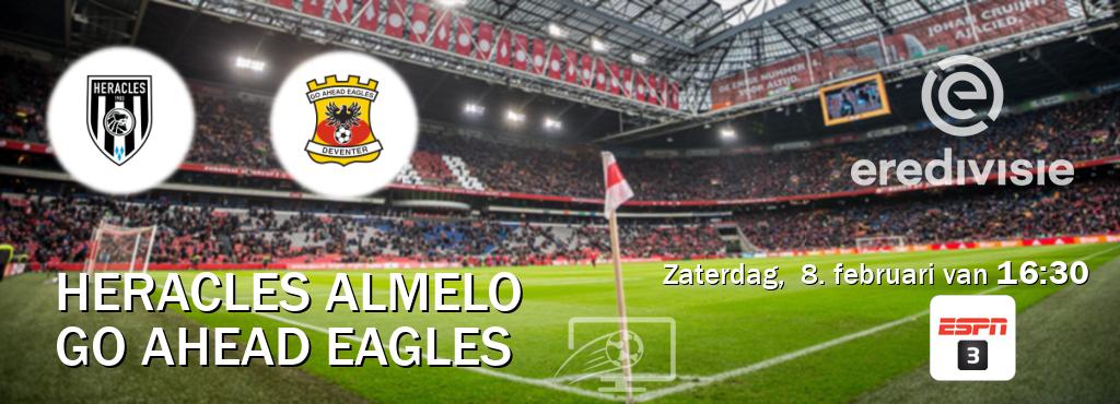 Wedstrijd tussen Heracles Almelo en Go Ahead Eagles live op tv bij ESPN 3 (zaterdag,  8. februari van  16:30).