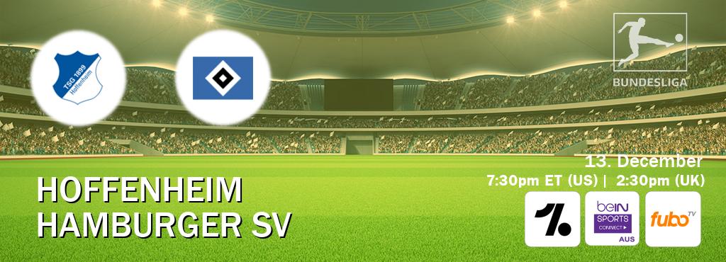You can watch game live between Hoffenheim and Hamburger SV on OneFootball, beIN Sports Connect(AU), fuboTV(US). You can watch game live between Hoffenheim and Hamburger SV on OneFootball, beIN Sports Connect(AU), fuboTV(US).