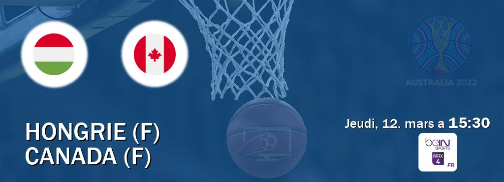 Match entre Hongrie (F) et Canada (F) en direct à la beIN Sports 4 Max (jeudi, 12. mars a  15:30).