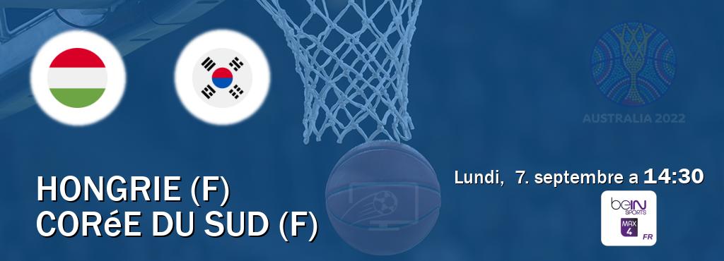 Match entre Hongrie (F) et Corée du Sud (F) en direct à la beIN Sports 4 Max (lundi,  7. septembre a  14:30).