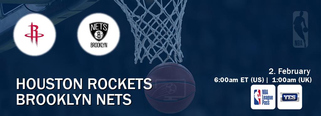 You can watch game live between Houston Rockets and Brooklyn Nets on NBA League Pass and YES(US).