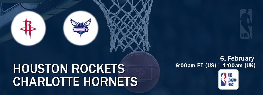 You can watch game live between Houston Rockets and Charlotte Hornets on NBA League Pass.