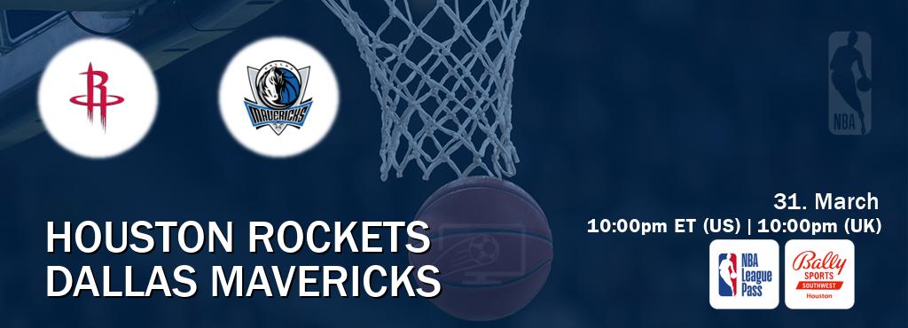 You can watch game live between Houston Rockets and Dallas Mavericks on NBA League Pass and Bally Sports Houston(US).
