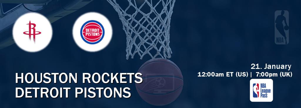 You can watch game live between Houston Rockets and Detroit Pistons on NBA League Pass.