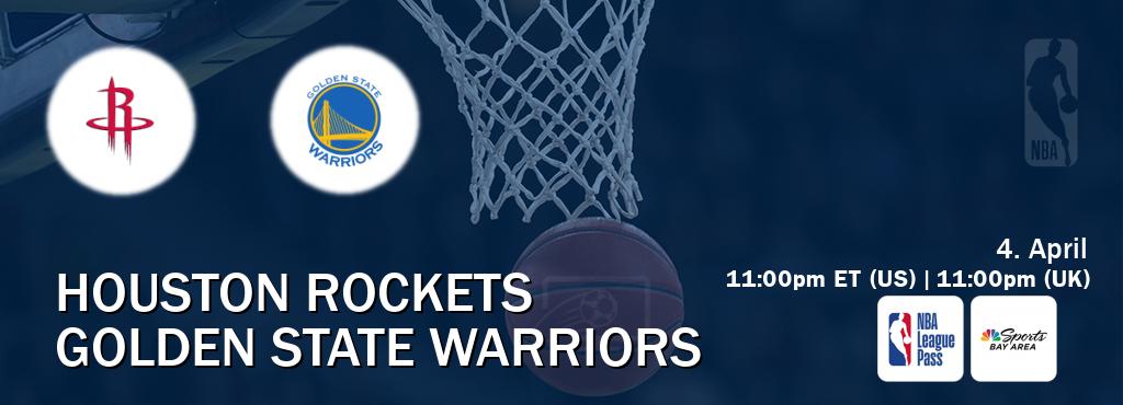 You can watch game live between Houston Rockets and Golden State Warriors on NBA League Pass and NBCS Bay Area(US).