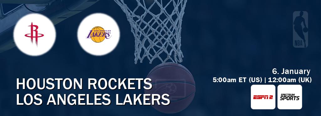 You can watch game live between Houston Rockets and Los Angeles Lakers on ESPN2(AU) and Spectrum Sports(US).