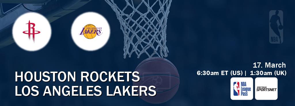 You can watch game live between Houston Rockets and Los Angeles Lakers on NBA League Pass and Spectrum SportsNet(US).