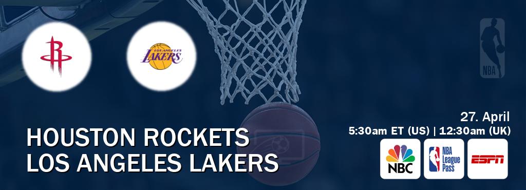 You can watch game live between Houston Rockets and Los Angeles Lakers on NBC(US), NBA League Pass, ESPN(AU).