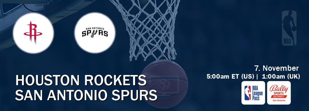 You can watch game live between Houston Rockets and San Antonio Spurs on NBA League Pass and Bally Sports San Antonio(US).