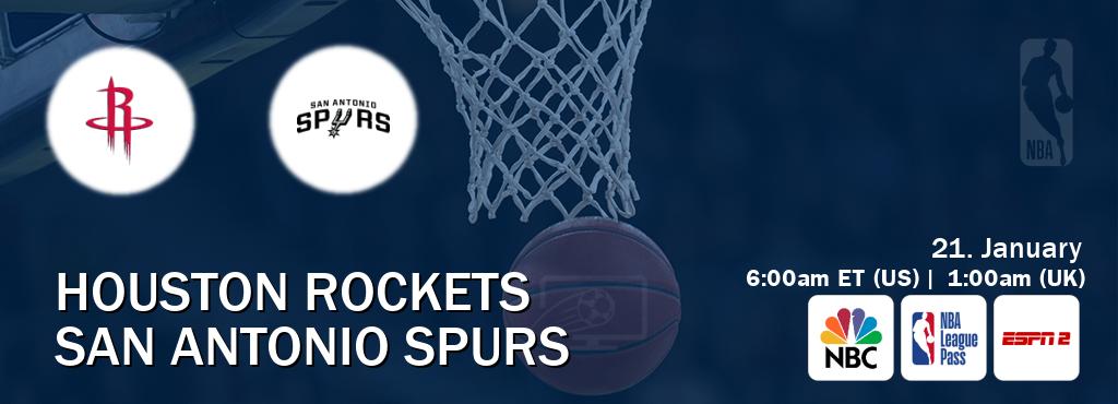You can watch game live between Houston Rockets and San Antonio Spurs on NBC(US), NBA League Pass, ESPN2(AU).
