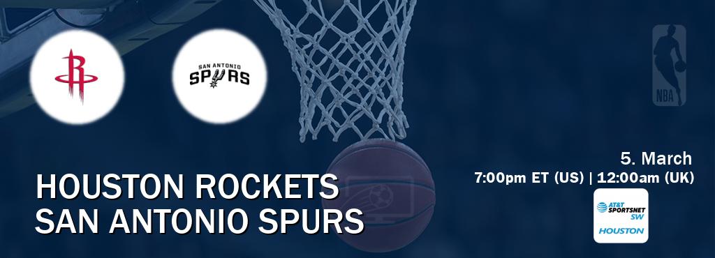 You can watch game live between Houston Rockets and San Antonio Spurs on AT&T Sportsnet SW Houston.