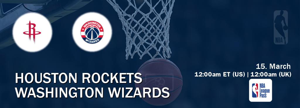 You can watch game live between Houston Rockets and Washington Wizards on NBA League Pass.