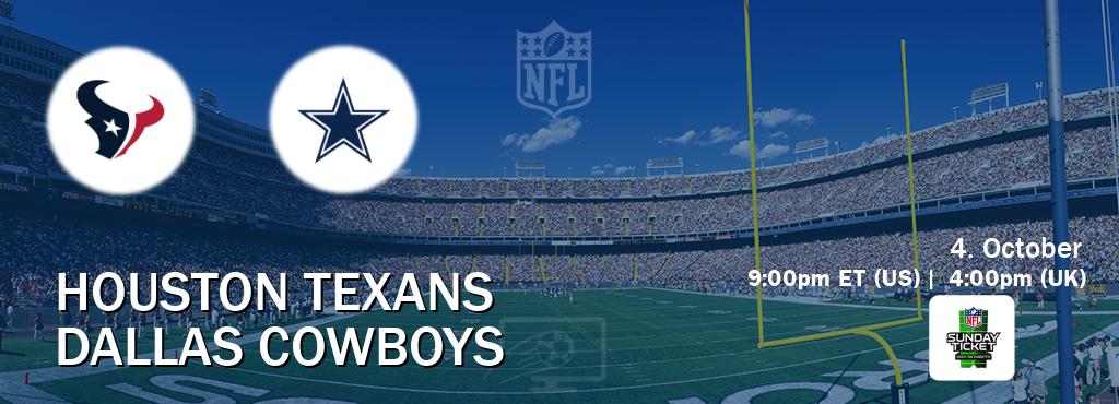 You can watch game live between Houston Texans and Dallas Cowboys on NFL Sunday Ticket(US).