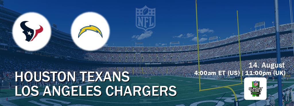 You can watch game live between Houston Texans and Los Angeles Chargers on NFL Sunday Ticket(US). You can watch game live between Houston Texans and Los Angeles Chargers on NFL Sunday Ticket(US).