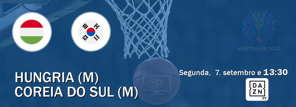 Jogo entre Hungria (M) e Coreia do Sul (M) tem emissão DAZN (segunda,  7. setembro e  13:30).