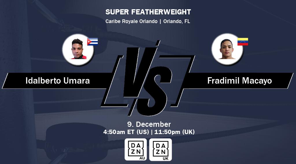 Figth between Idalberto Umara and Fradimil Macayo will be shown live on DAZN(AU) and DAZN UK(UK).