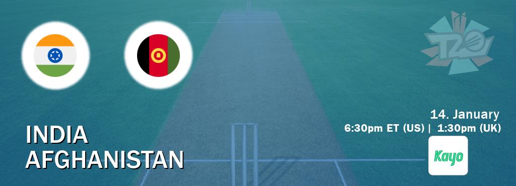 You can watch game live between India and Afghanistan on Kayo Sports(AU).
