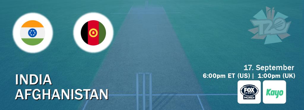 You can watch game live between India and Afghanistan on Fox Sports More+(AU) and Kayo Sports(AU).