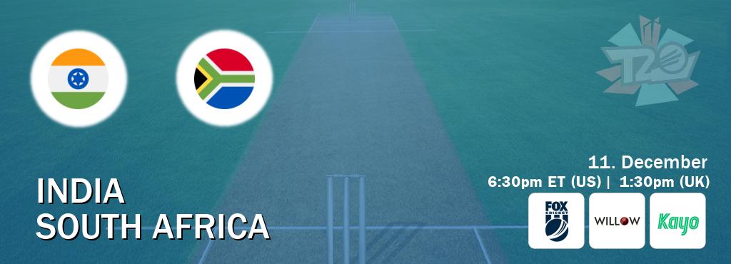 You can watch game live between India and South Africa on Fox Cricket(AU), Willov TV(US), Kayo Sports(AU).