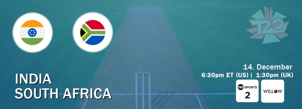 You can watch game live between India and South Africa on TNT Sports 2(UK) and Willov TV(US).