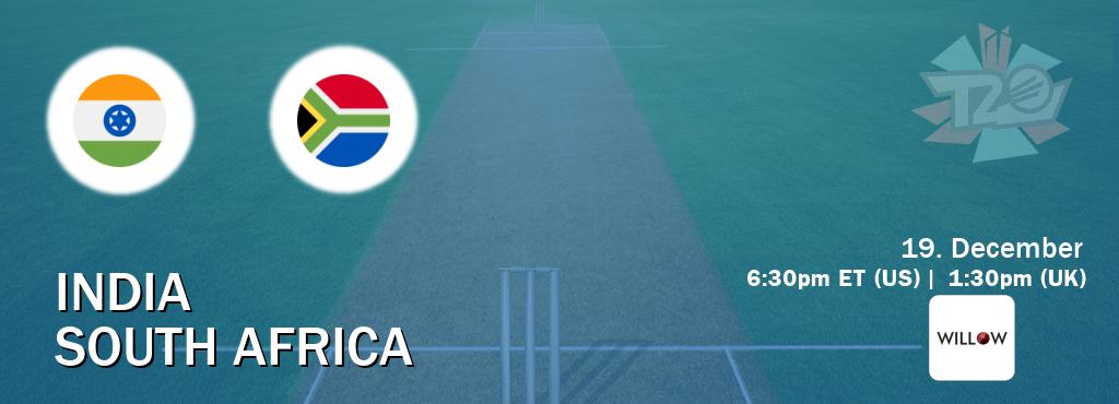 You can watch game live between India and South Africa on Willov TV(US).