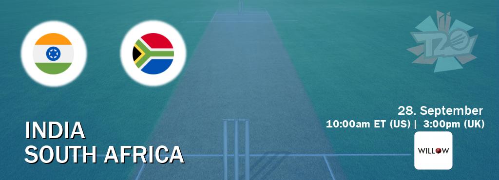 You can watch game live between India and South Africa on Willov TV.
