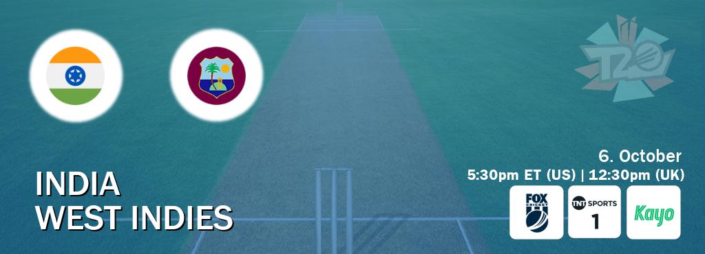 You can watch game live between India and West Indies on Fox Cricket(AU), TNT Sports 1(UK), Kayo Sports(AU).
