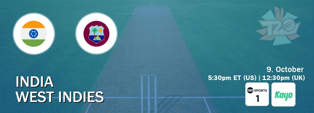 You can watch game live between India and West Indies on TNT Sports 1(UK) and Kayo Sports(AU).