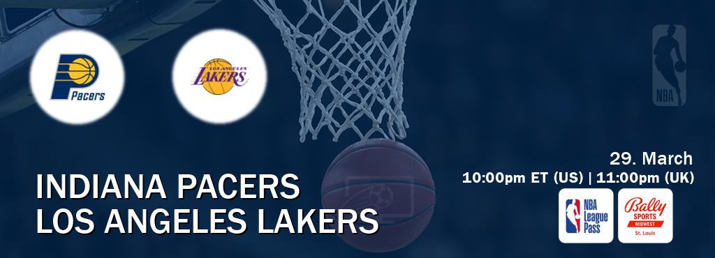 You can watch game live between Indiana Pacers and Los Angeles Lakers on NBA League Pass and Bally Sports St. Louis(US).