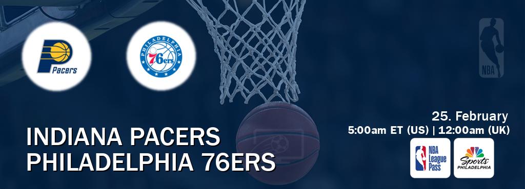 You can watch game live between Indiana Pacers and Philadelphia 76ers on NBA League Pass and NBCS Philadelphia(US). You can watch game live between Indiana Pacers and Philadelphia 76ers on NBA League Pass and NBCS Philadelphia(US).