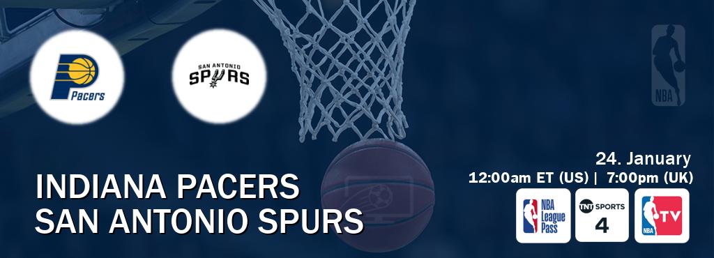 You can watch game live between Indiana Pacers and San Antonio Spurs on NBA League Pass, TNT Sports 4(UK), NBA TV(US).