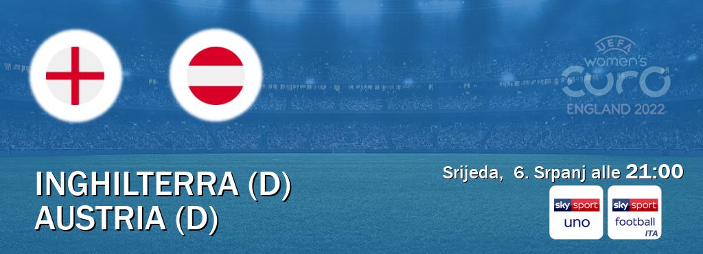Il match Inghilterra (D) - Austria (D) sarà trasmesso in diretta TV su Sky Sport Uno e Sky Sport Football (ore 21:00)