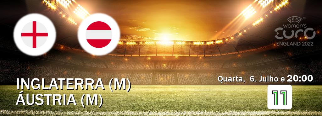 Jogo entre Inglaterra (M) e Áustria (M) tem emissão Canal 11 (Quarta,  6. Julho e  20:00).