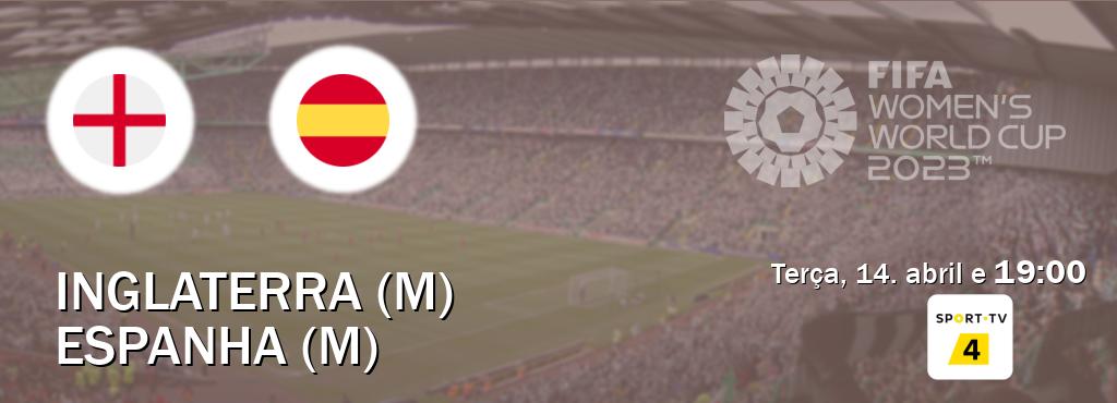 Jogo entre Inglaterra (M) e Espanha (M) tem emissão Sport TV 4 (terça, 14. abril e  19:00).