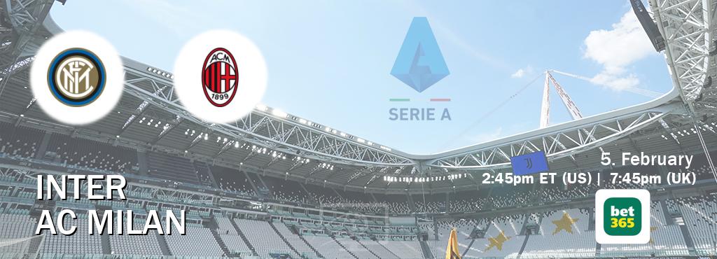 You can watch game live between Inter and AC Milan on bet365.