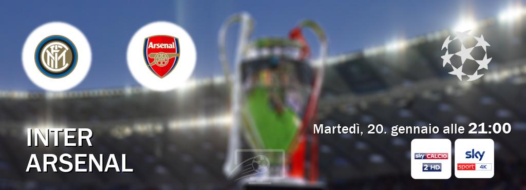 Il match Inter - Arsenal sarà trasmesso in diretta TV su Sky Sport 252 e Sky Sport 4K (ore 21:00)