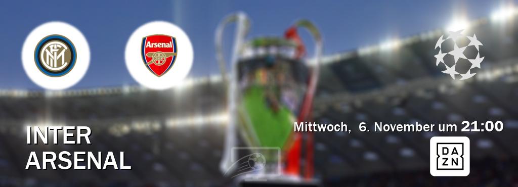 Das Spiel zwischen Inter und Arsenal wird am Mittwoch,  6. November um  21:00, live vom DAZN übertragen.