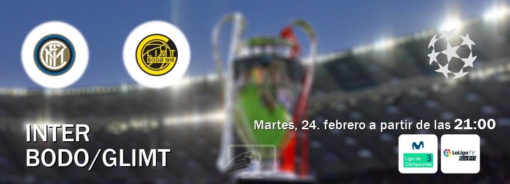 El partido entre Inter y Bodo/Glimt será retransmitido por Movistar Liga de Campeones 3 y La Liga TV Bar M1 (martes, 24. febrero a partir de las  21:00).