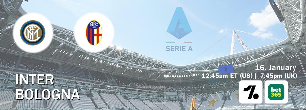 You can watch game live between Inter and Bologna on OneFootball and bet365(UK).