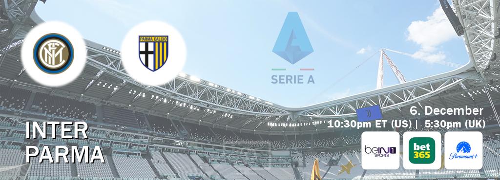 You can watch game live between Inter and Parma on beIN SPORTS 1(AU), bet365(UK), Paramount+(US).