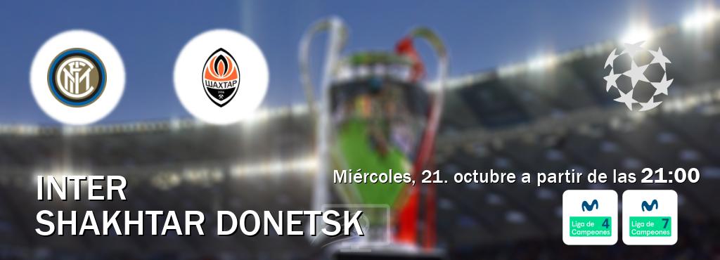 El partido entre Inter y Shakhtar Donetsk será retransmitido por Movistar Liga de Campeones 4 y Movistar Liga de Campeones 7 (miércoles, 21. octubre a partir de las  21:00).