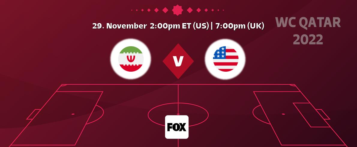 You can watch game live between Iran and USA on FOX.