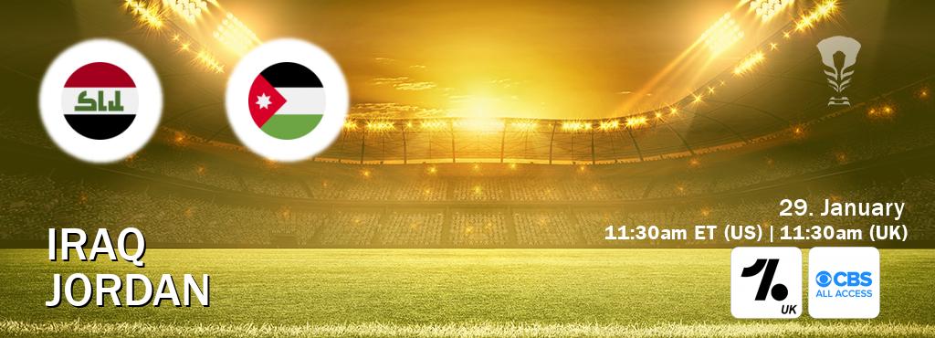 You can watch game live between Iraq and Jordan on OneFootball UK(UK) and CBS All Access(US).