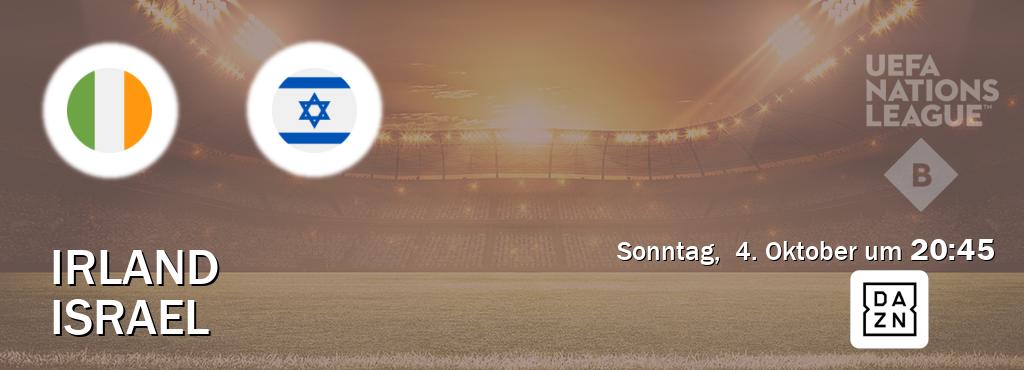 Das Spiel zwischen Irland und Israel wird am Sonntag, 4. Oktober um 20:45, live vom DAZN übertragen. Das Spiel zwischen Irland und Israel wird am Sonntag, 4. Oktober um 20:45, live vom DAZN übertragen.
