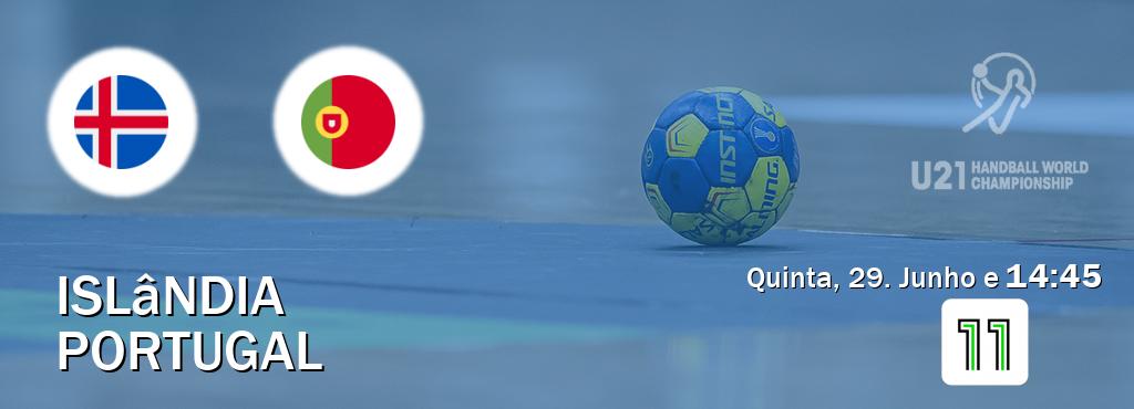 Jogo entre Islândia U21 e Portugal U21 tem emissão Canal 11 (Quinta, 29. Junho e  14:45).